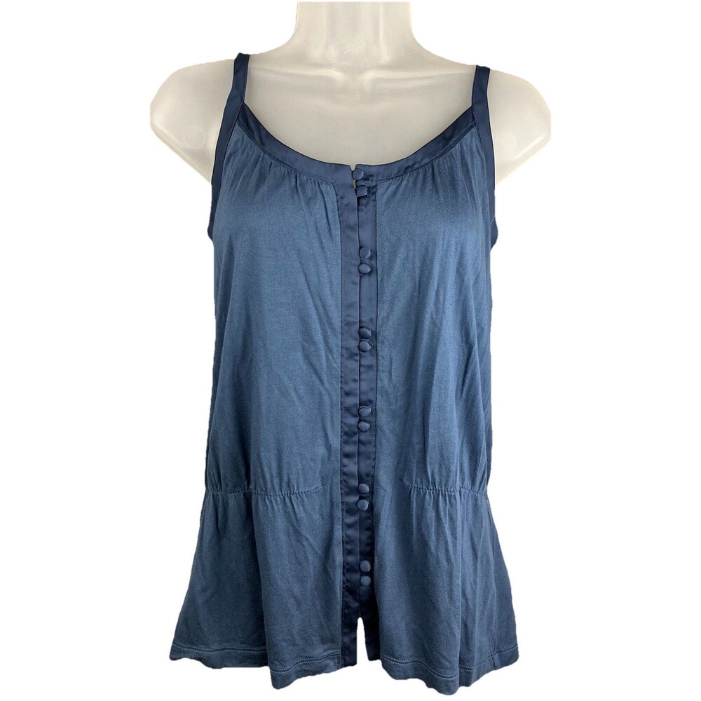 Y2K Gap Peplum Cami Women’s S Button Front Satin Trim Dusty Blue Soft Rayon